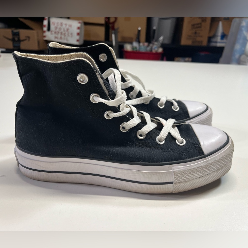 Converse All Star Black & White Platform Poly Canvas High Top Sneakers Size 9